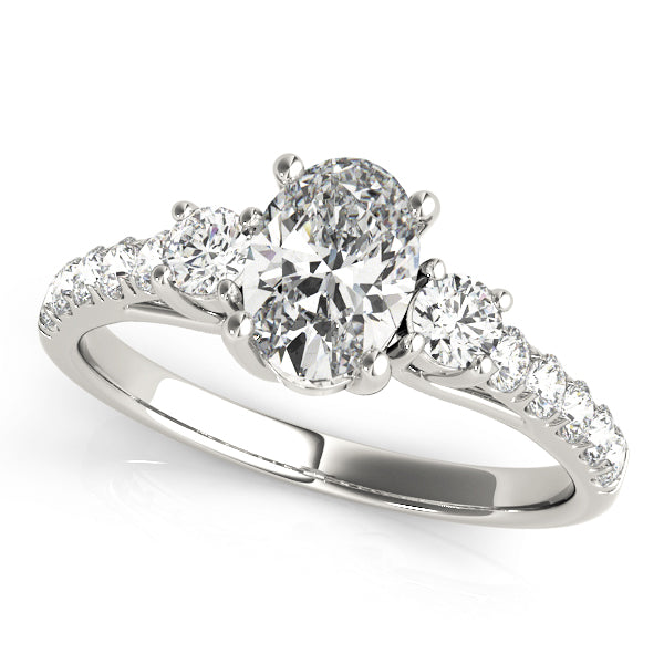 3 Stone Oval with Round Side Accent Engagement Ring