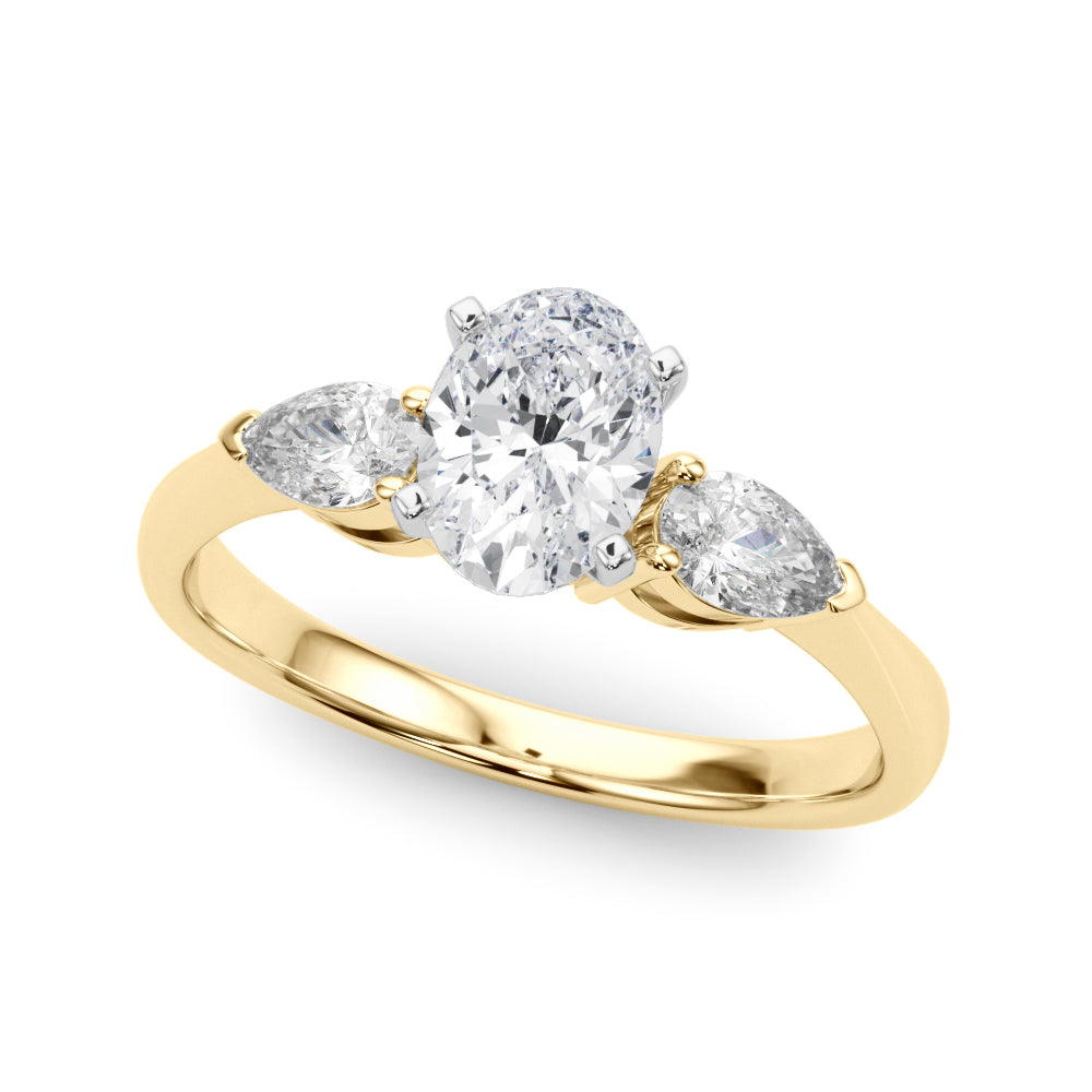 3 Stone Oval with Pear Side Accent Engagement Ring