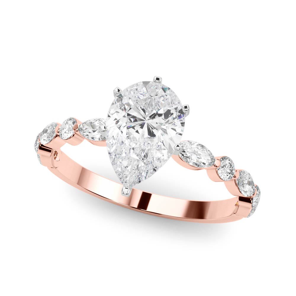 Petite Pear Alternating Round and Marquise Engagement Ring