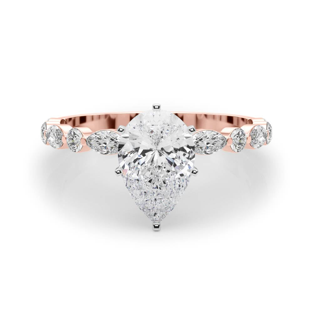 Petite Pear Alternating Round and Marquise Engagement Ring