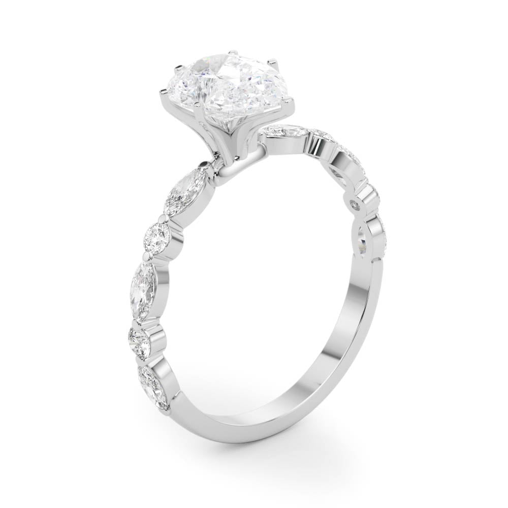 Petite Pear Alternating Round and Marquise Engagement Ring