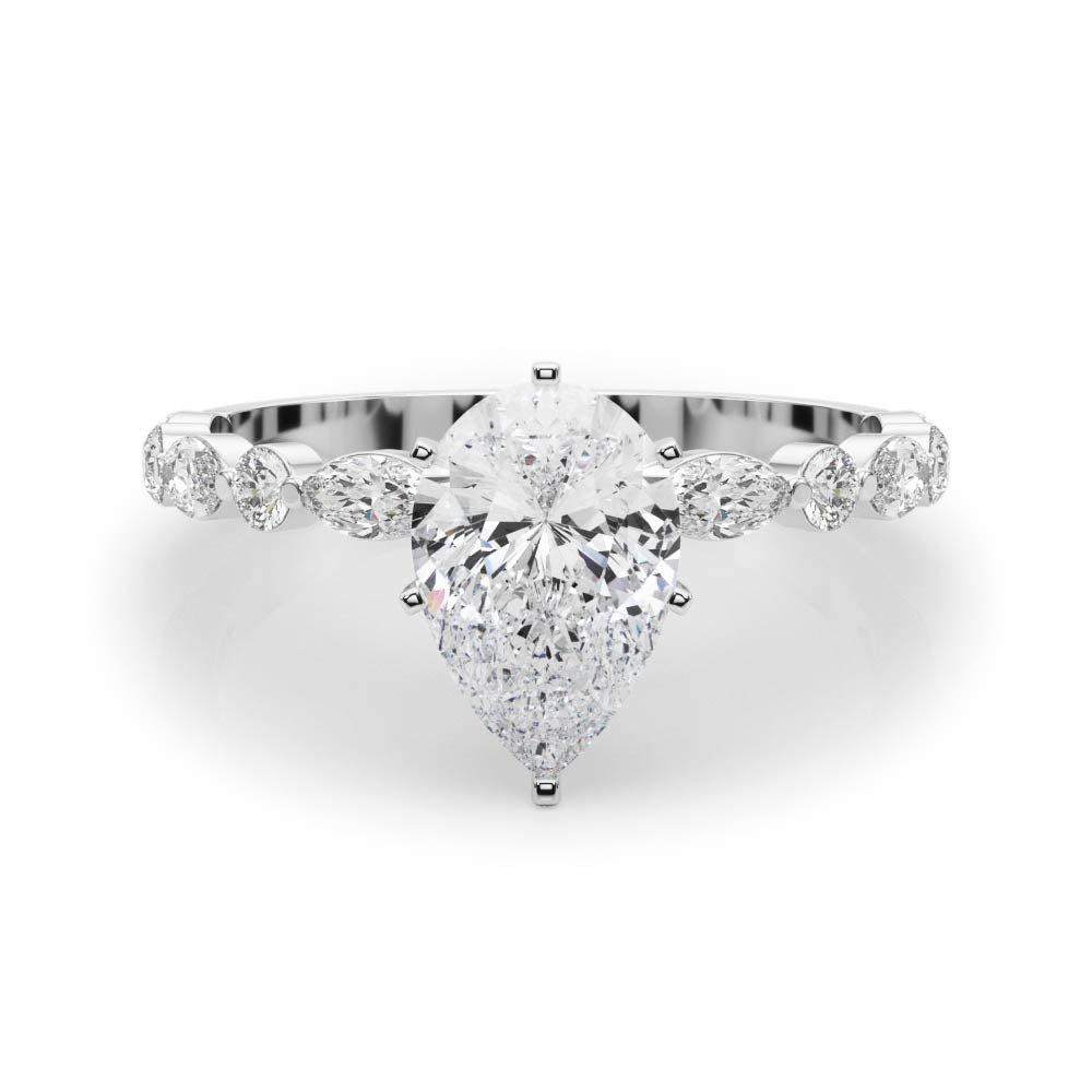Petite Pear Alternating Round and Marquise Engagement Ring