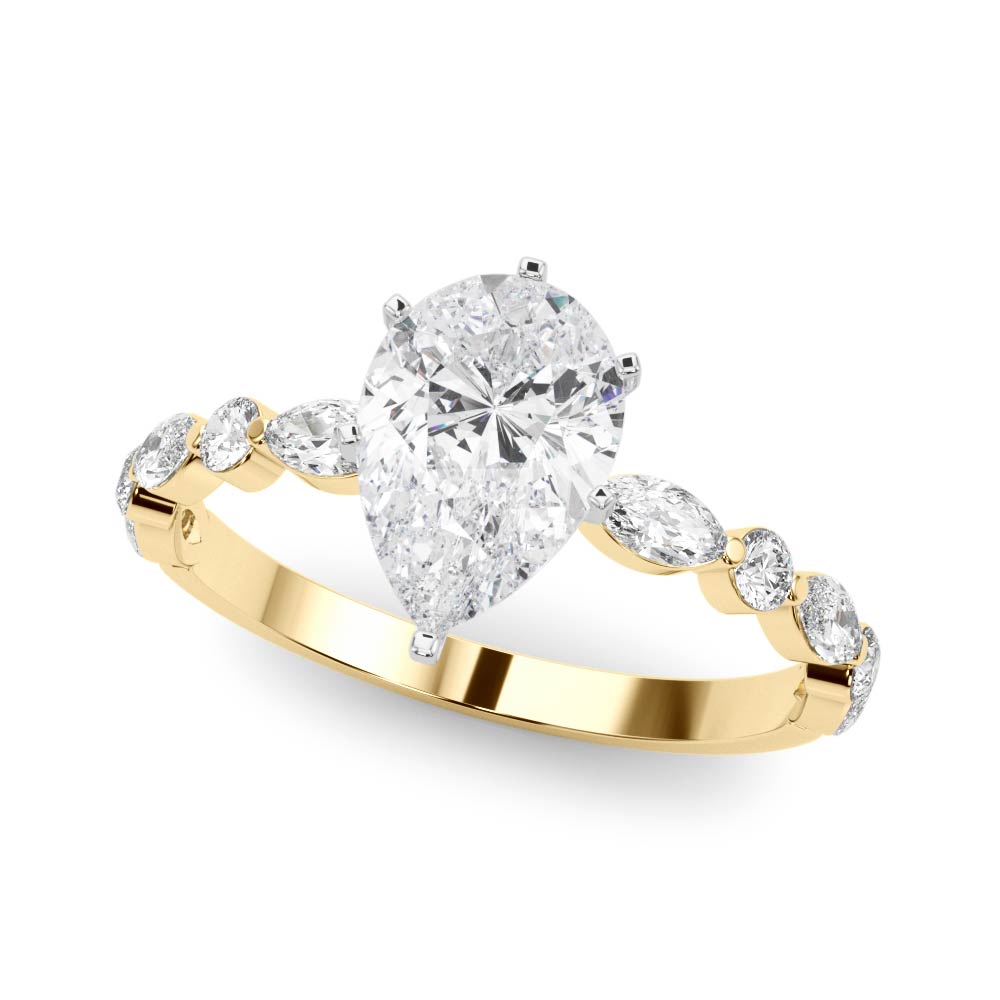 Petite Pear Alternating Round and Marquise Engagement Ring