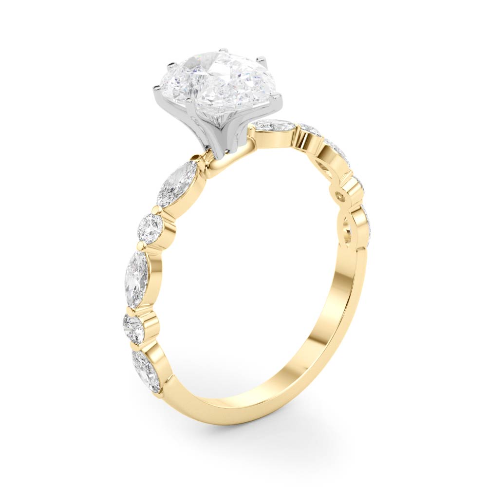Petite Pear Alternating Round and Marquise Engagement Ring