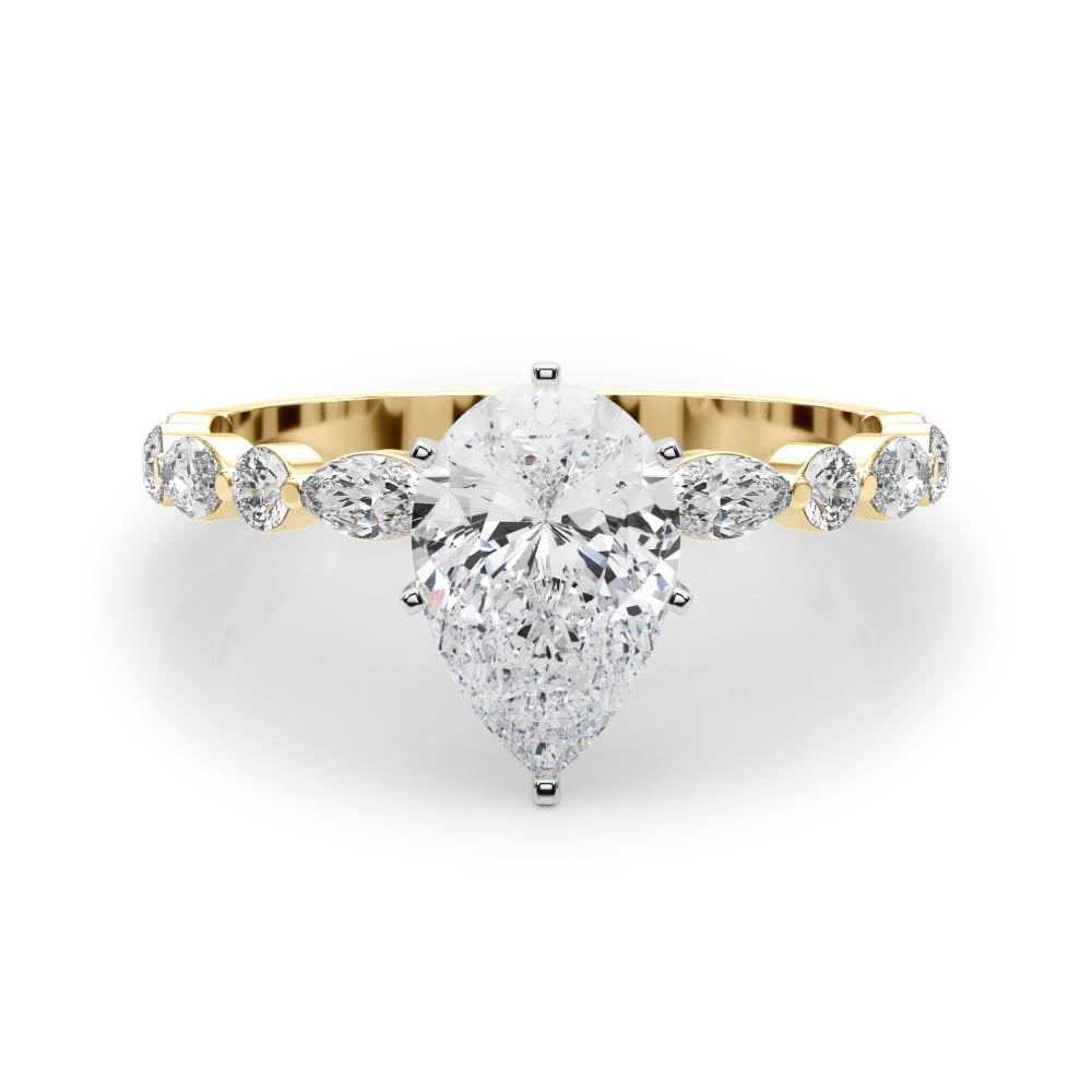 Petite Pear Alternating Round and Marquise Engagement Ring