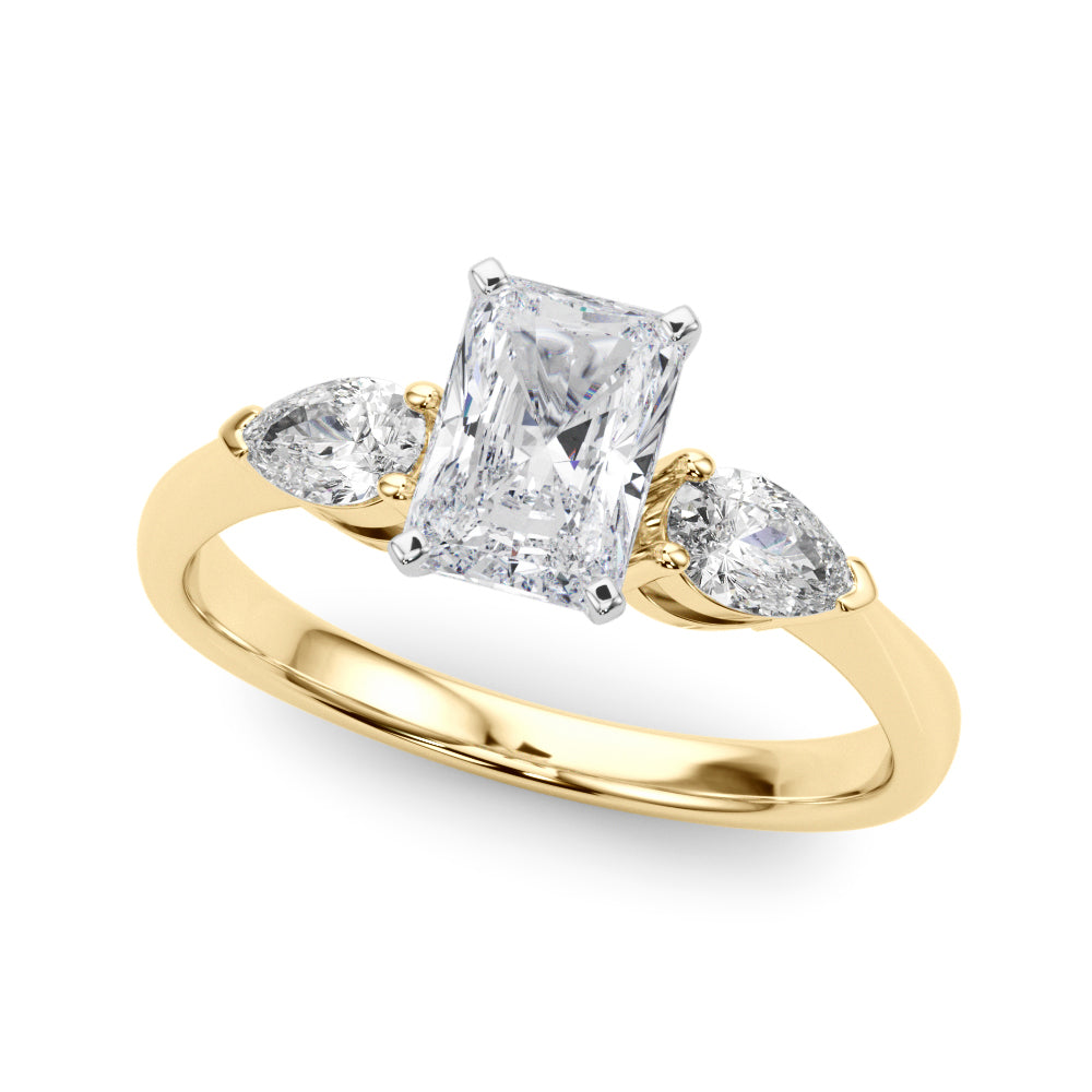 3 Stone Radiant with Pear Side Accent Engagement Ring