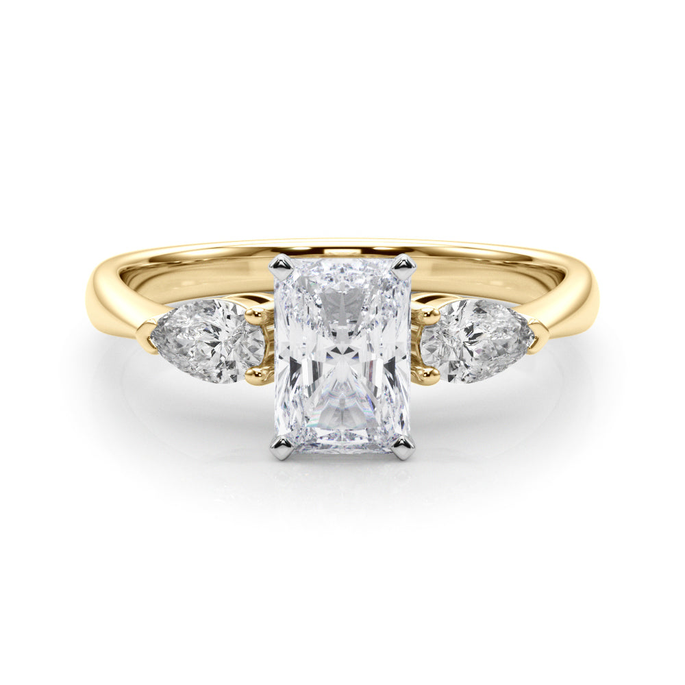 3 Stone Radiant with Pear Side Accent Engagement Ring