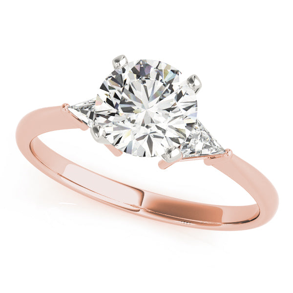 Classic 3 Stone Round Lab Grown Diamond with Trillion Side Accent Engagement Ring