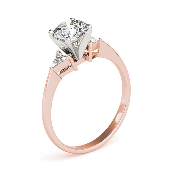 Classic 3 Stone Round Lab Grown Diamond with Trillion Side Accent Engagement Ring