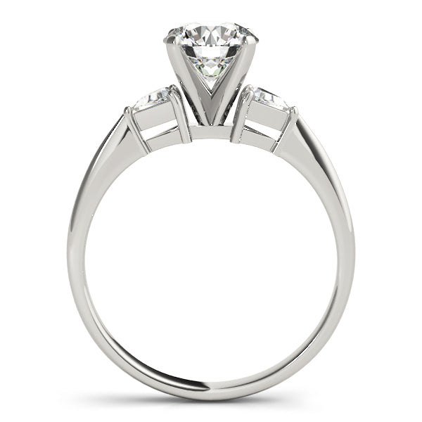 Classic 3 Stone Round Lab Grown Diamond with Trillion Side Accent Engagement Ring