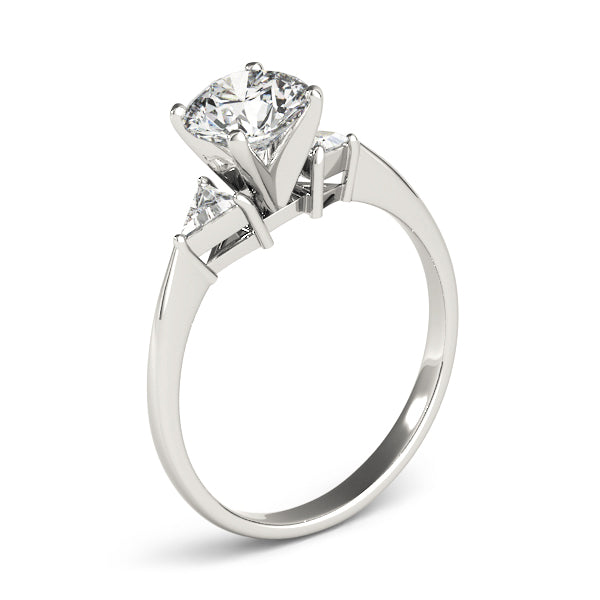 Classic 3 Stone Round Lab Grown Diamond with Trillion Side Accent Engagement Ring