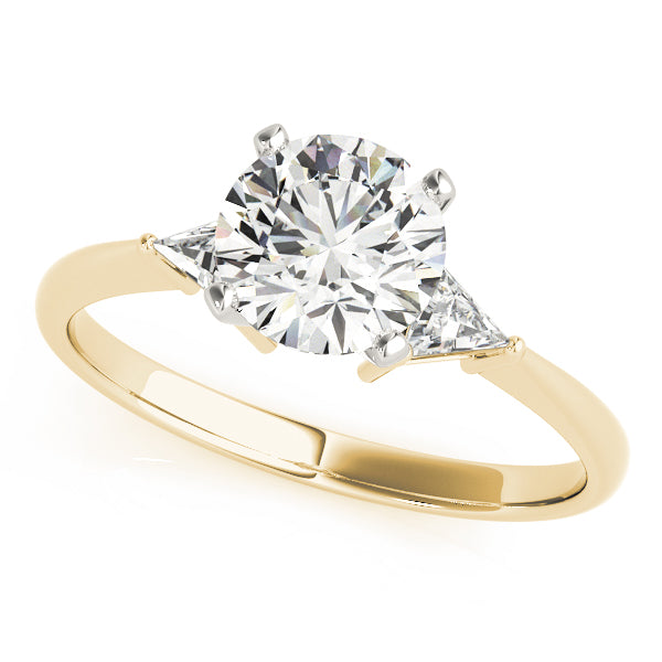 Classic 3 Stone Round Lab Grown Diamond with Trillion Side Accent Engagement Ring