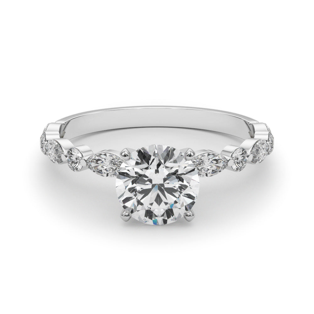 Petite Round Alternating Round and Marquise Engagement Ring