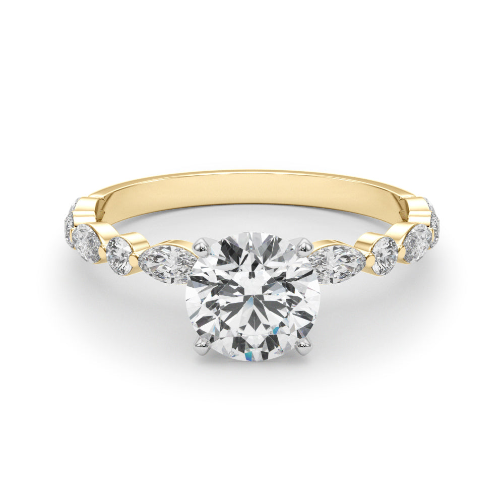 Petite Round Alternating Round and Marquise Engagement Ring