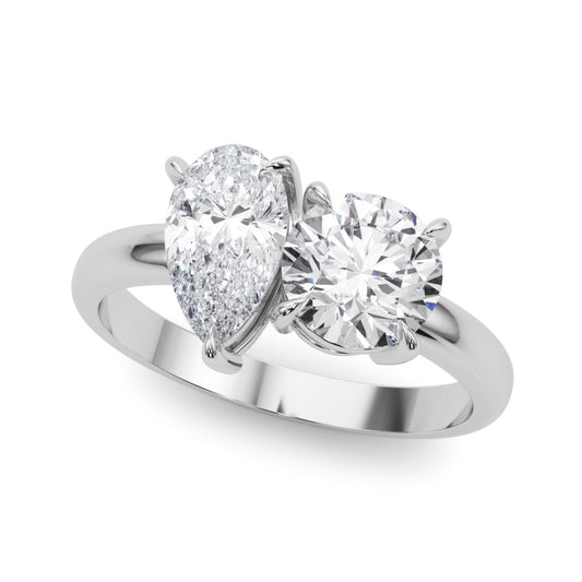 2 Stone Round and Pear Lab Grown Diamond Engagement Ring