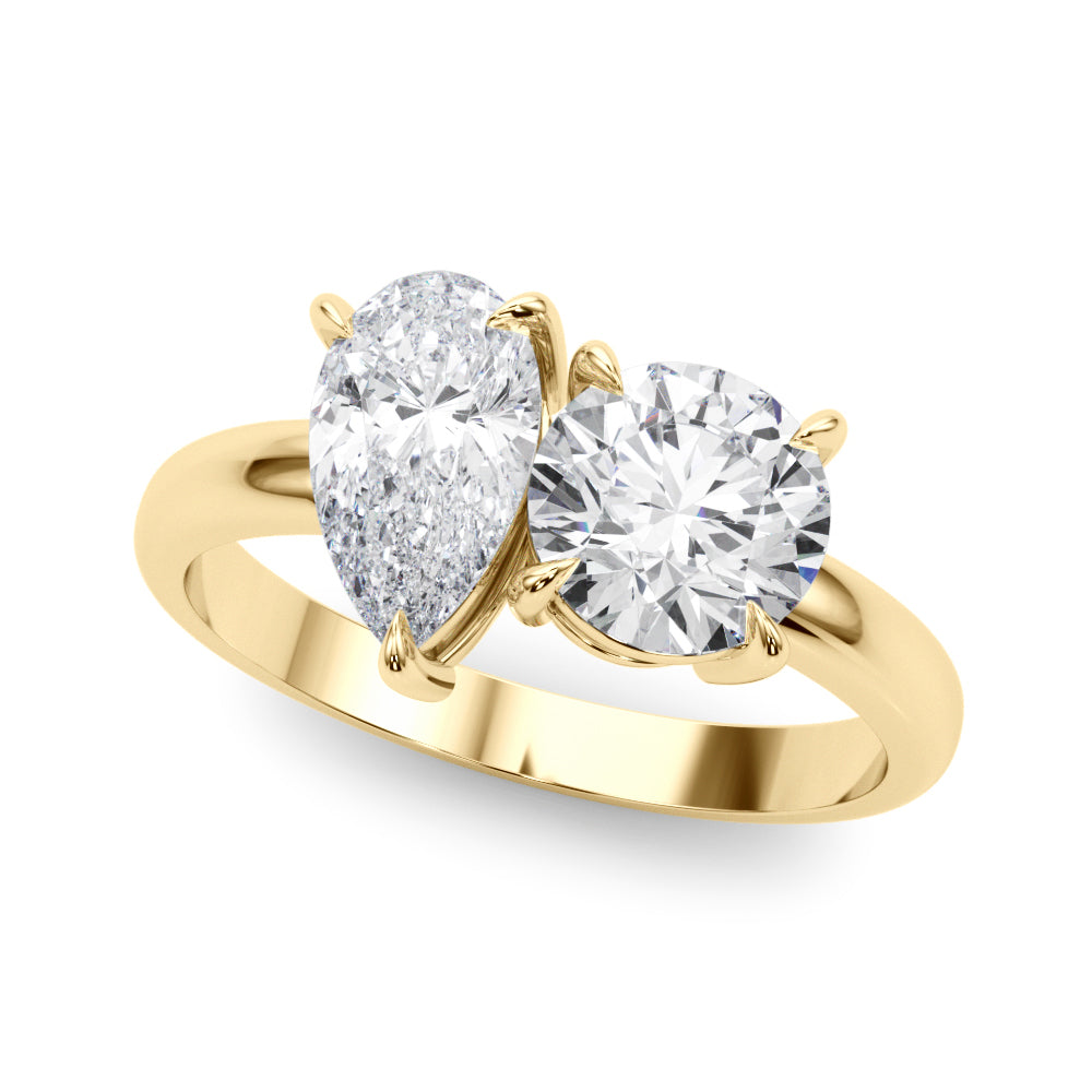 2 Stone Round and Pear Lab Grown Diamond Engagement Ring