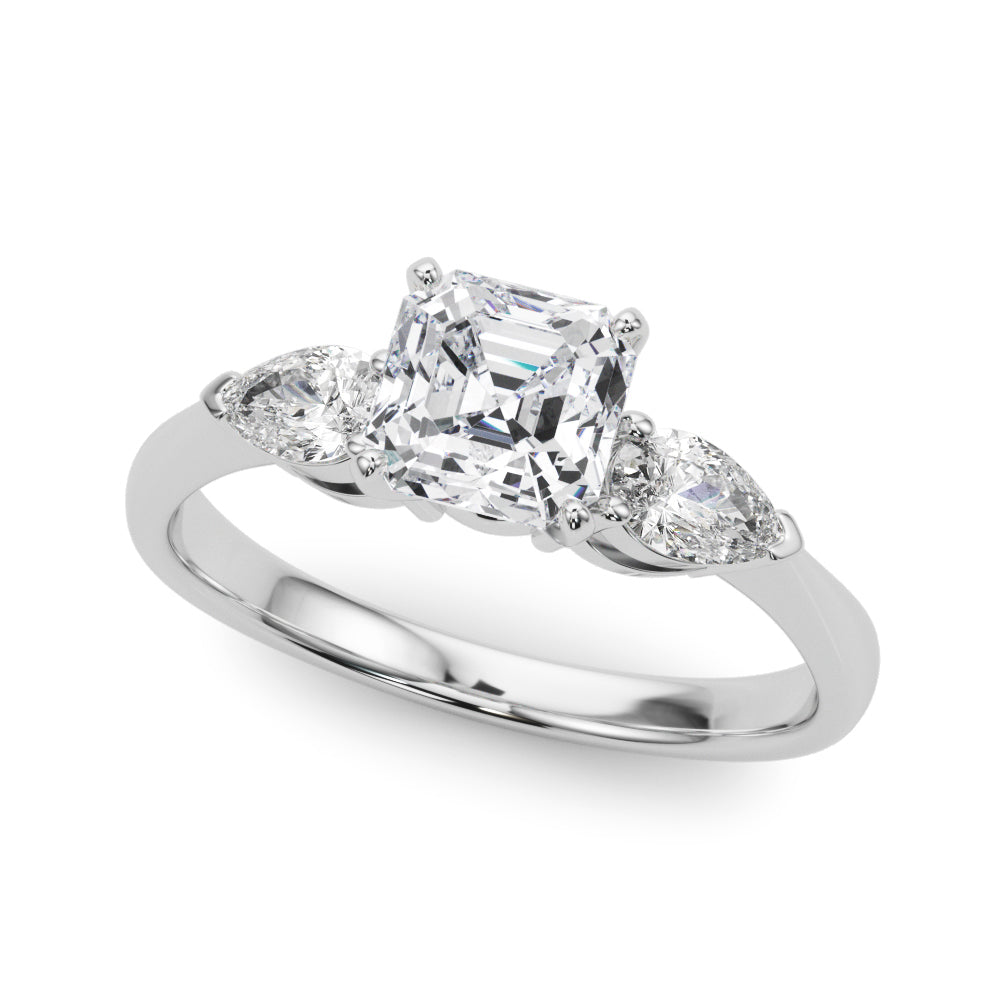 3 Stone Asscher with Pear Side Accent Engagement Ring