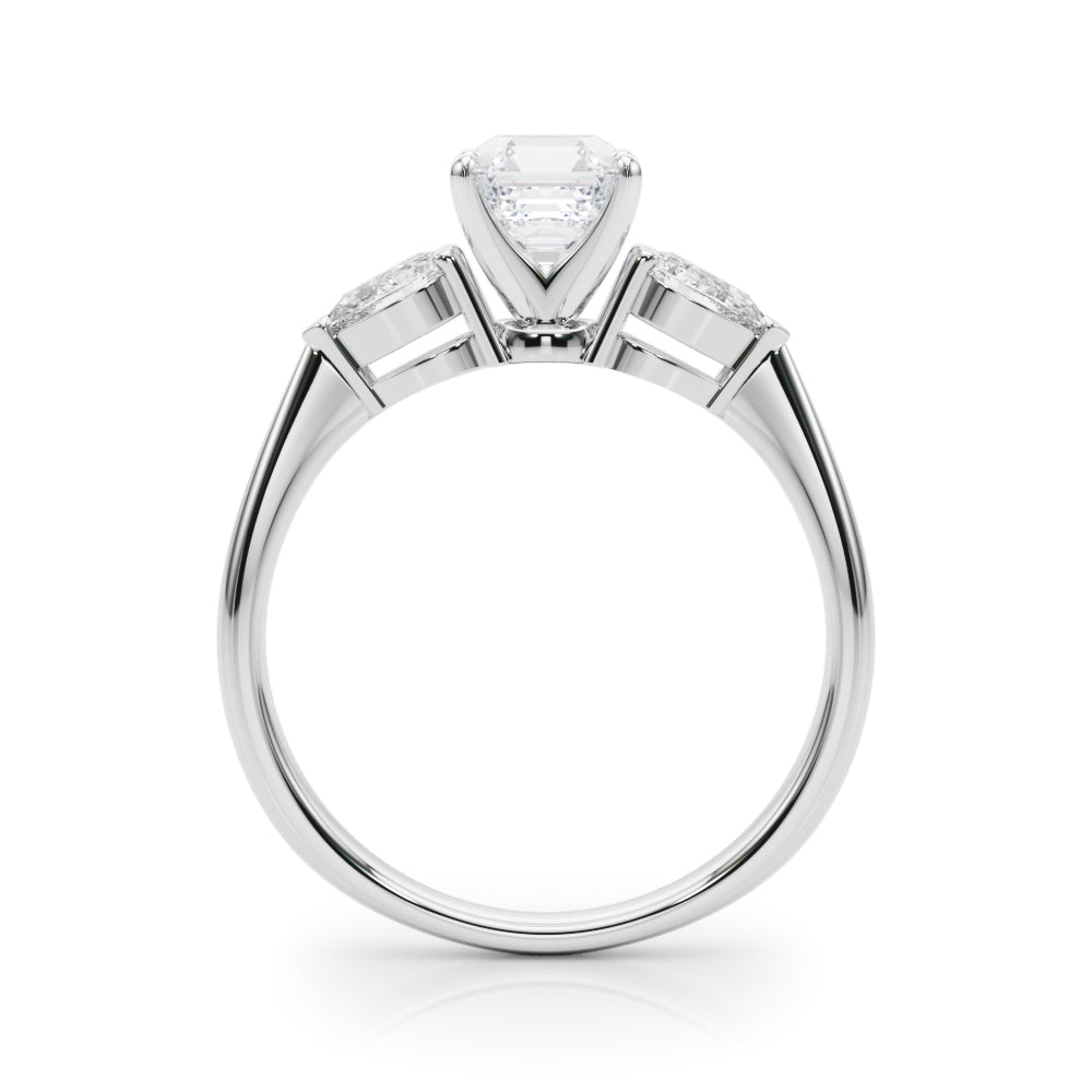 3 Stone Asscher with Pear Side Accent Engagement Ring