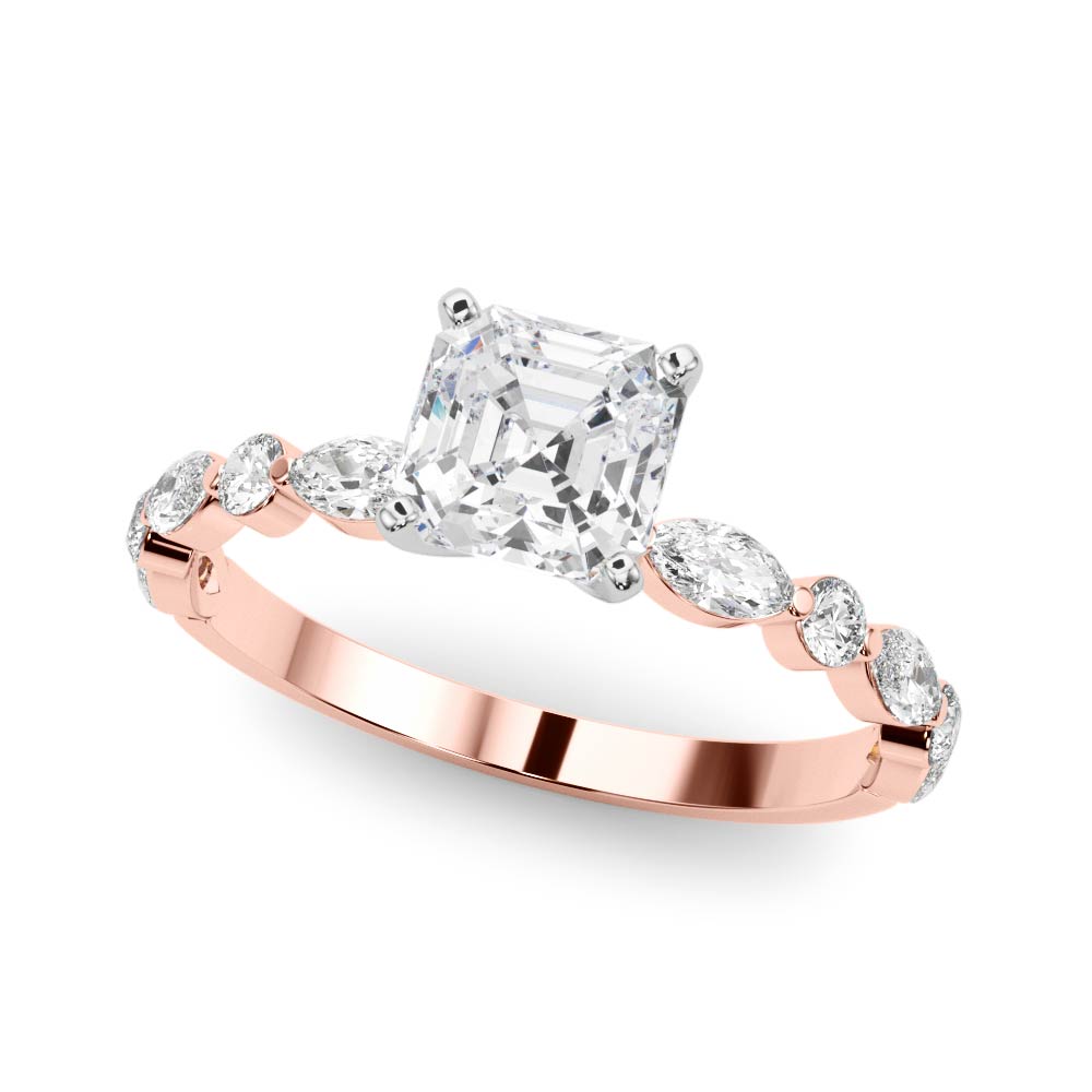 Petite Asscher Alternating Round and Marquise Engagement Ring
