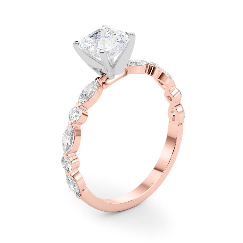 Petite Asscher Alternating Round and Marquise Engagement Ring