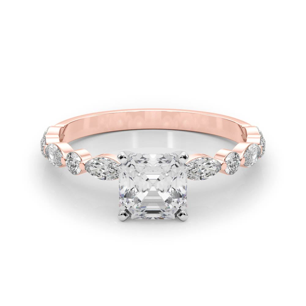 Petite Asscher Alternating Round and Marquise Engagement Ring