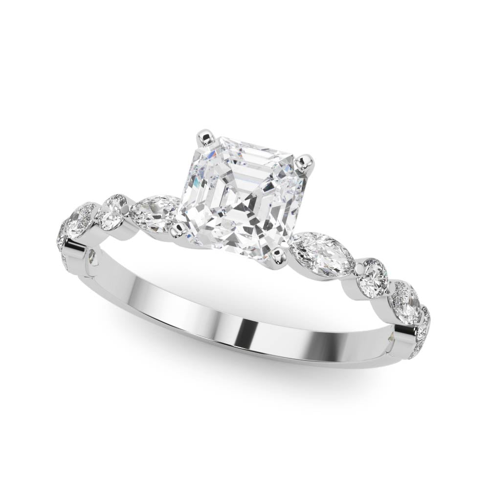 Petite Asscher Alternating Round and Marquise Engagement Ring