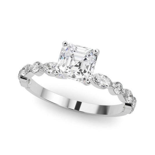 Petite Asscher Alternating Round and Marquise Engagement Ring