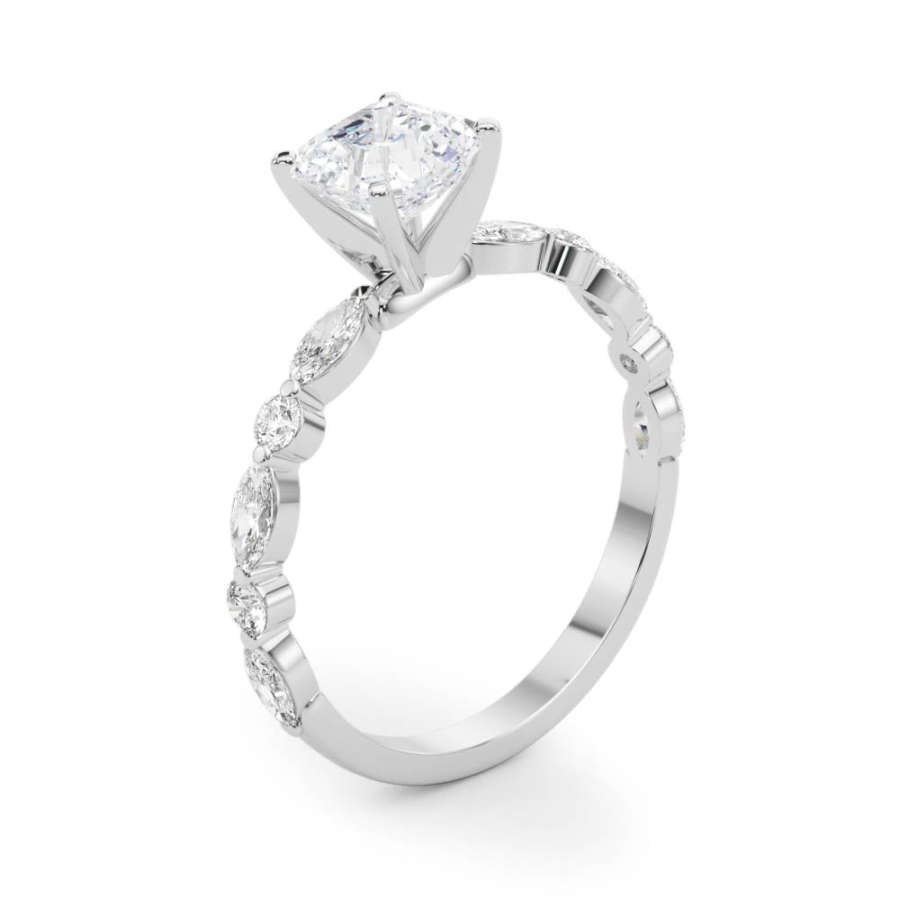 Petite Asscher Alternating Round and Marquise Engagement Ring