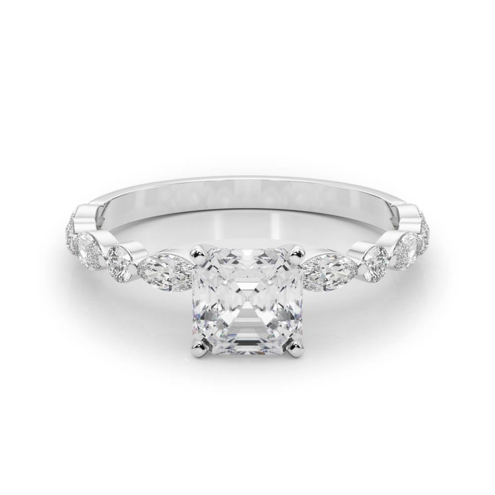 Petite Asscher Alternating Round and Marquise Engagement Ring
