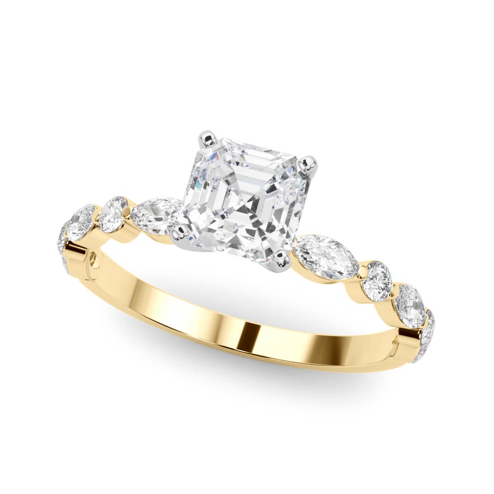 Petite Asscher Alternating Round and Marquise Engagement Ring