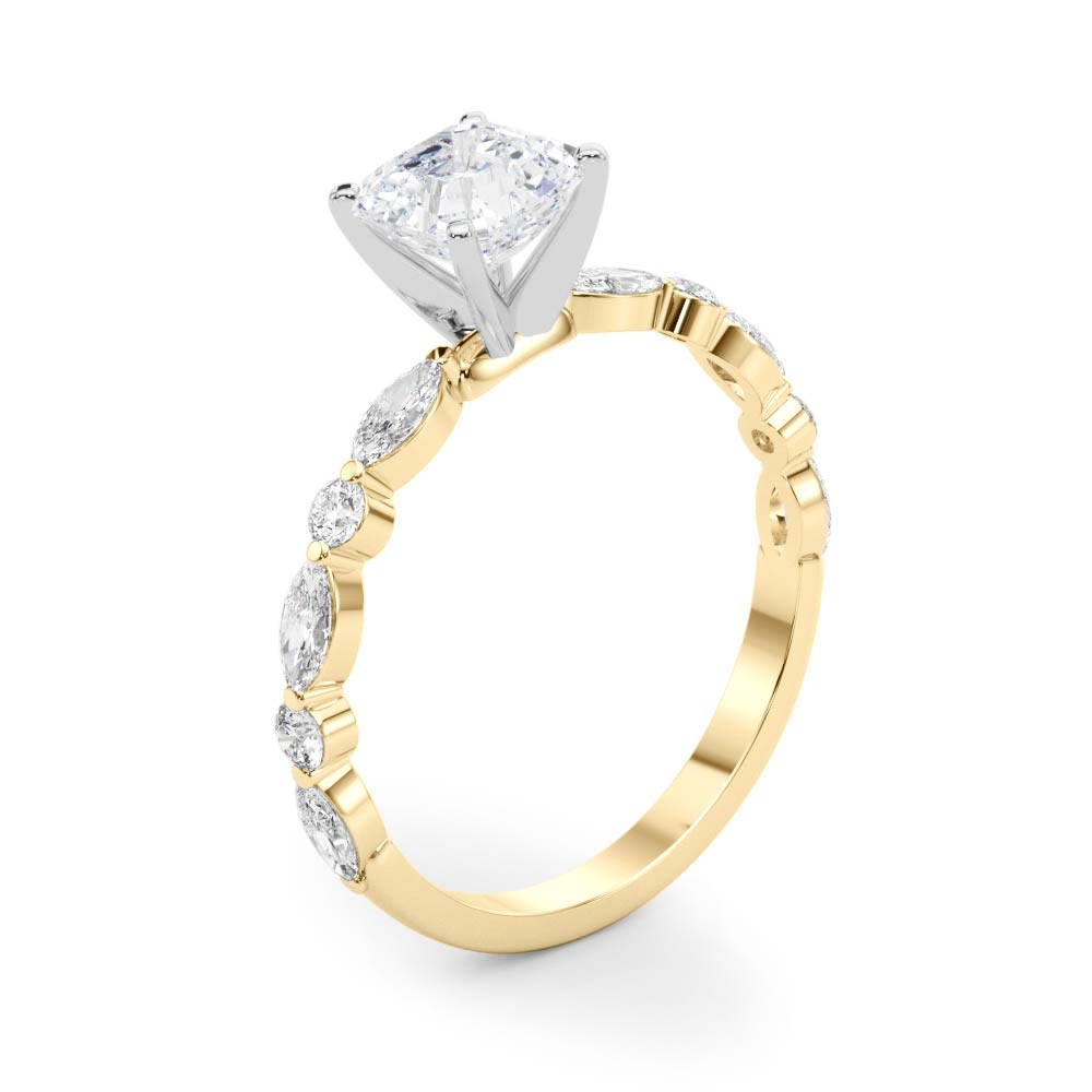 Petite Asscher Alternating Round and Marquise Engagement Ring