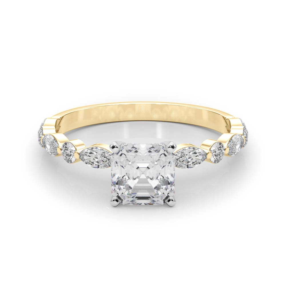 Petite Asscher Alternating Round and Marquise Engagement Ring