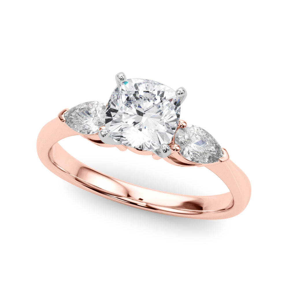 3 Stone Cushion with Pear Side Accent Engagement Ring