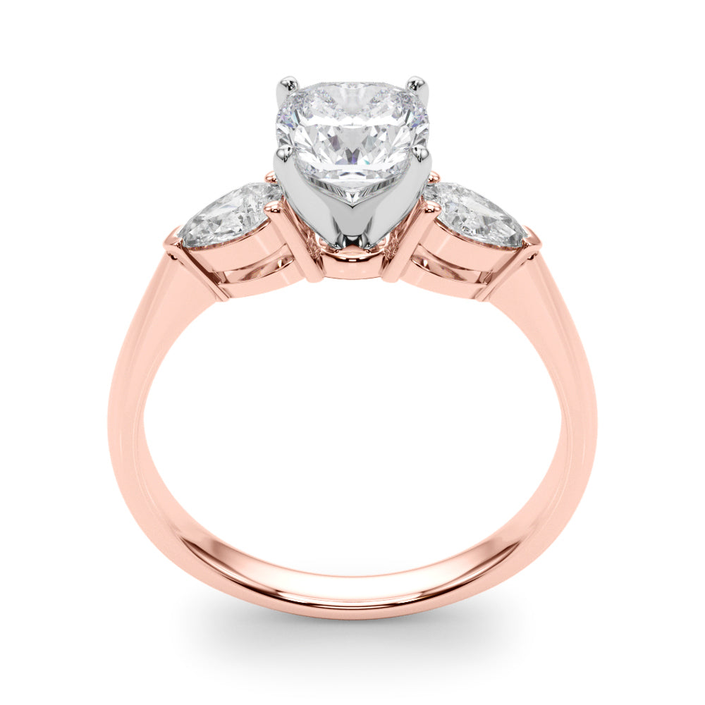 3 Stone Cushion with Pear Side Accent Engagement Ring