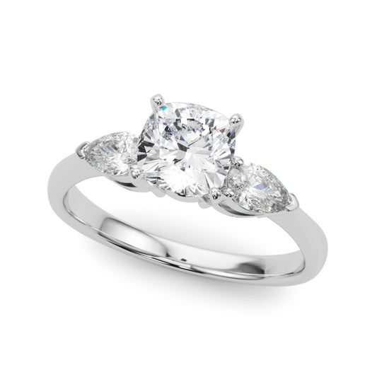3 Stone Cushion with Pear Side Accent Engagement Ring