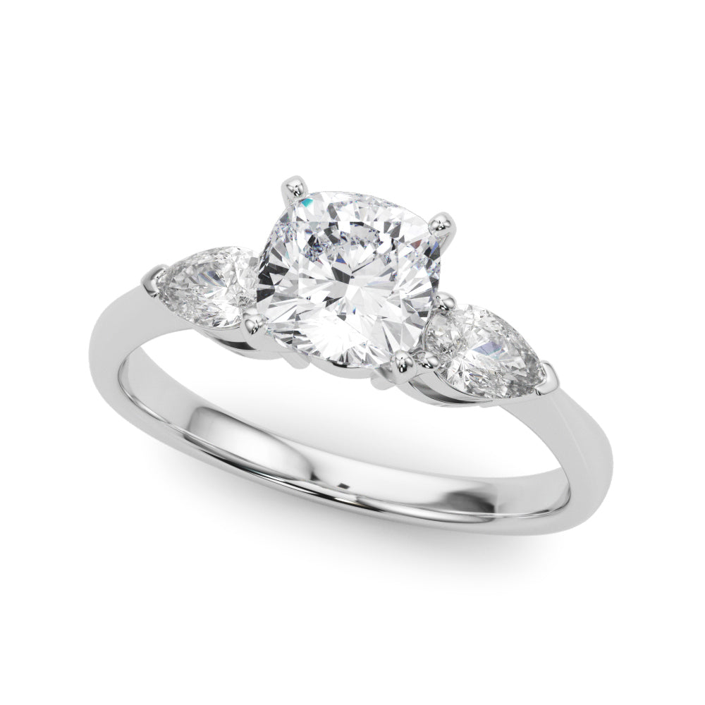 3 Stone Cushion with Pear Side Accent Engagement Ring