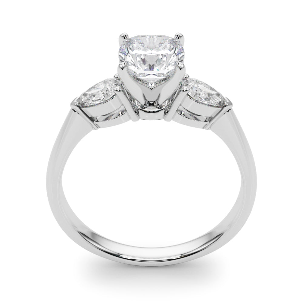 3 Stone Cushion with Pear Side Accent Engagement Ring