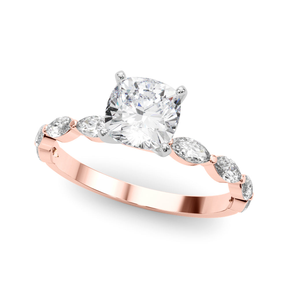 Petite Cushion Alternating Round and Marquise Engagement Ring