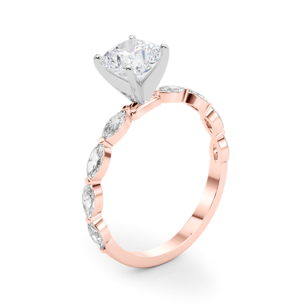 Petite Cushion Alternating Round and Marquise Engagement Ring