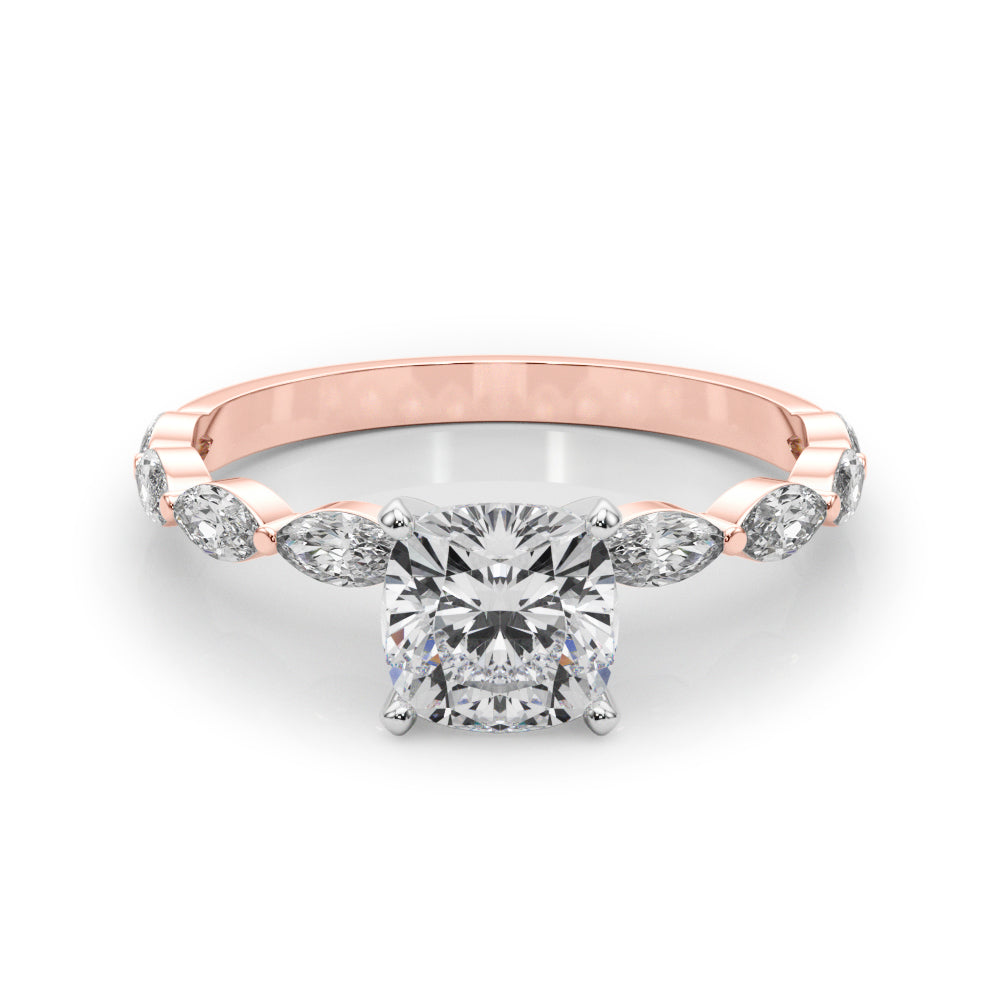 Petite Cushion Alternating Round and Marquise Engagement Ring