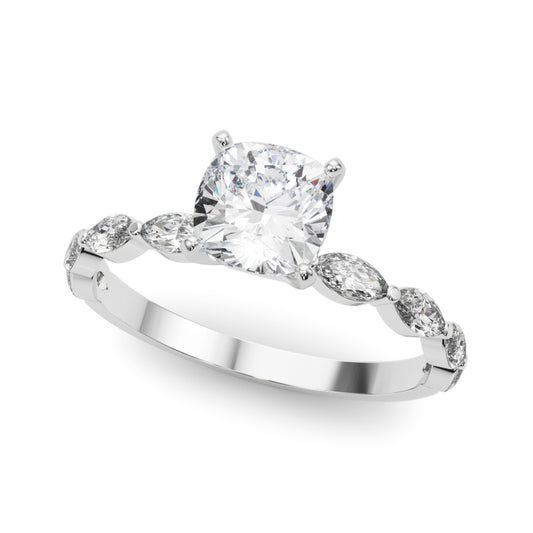 Petite Cushion Alternating Round and Marquise Engagement Ring