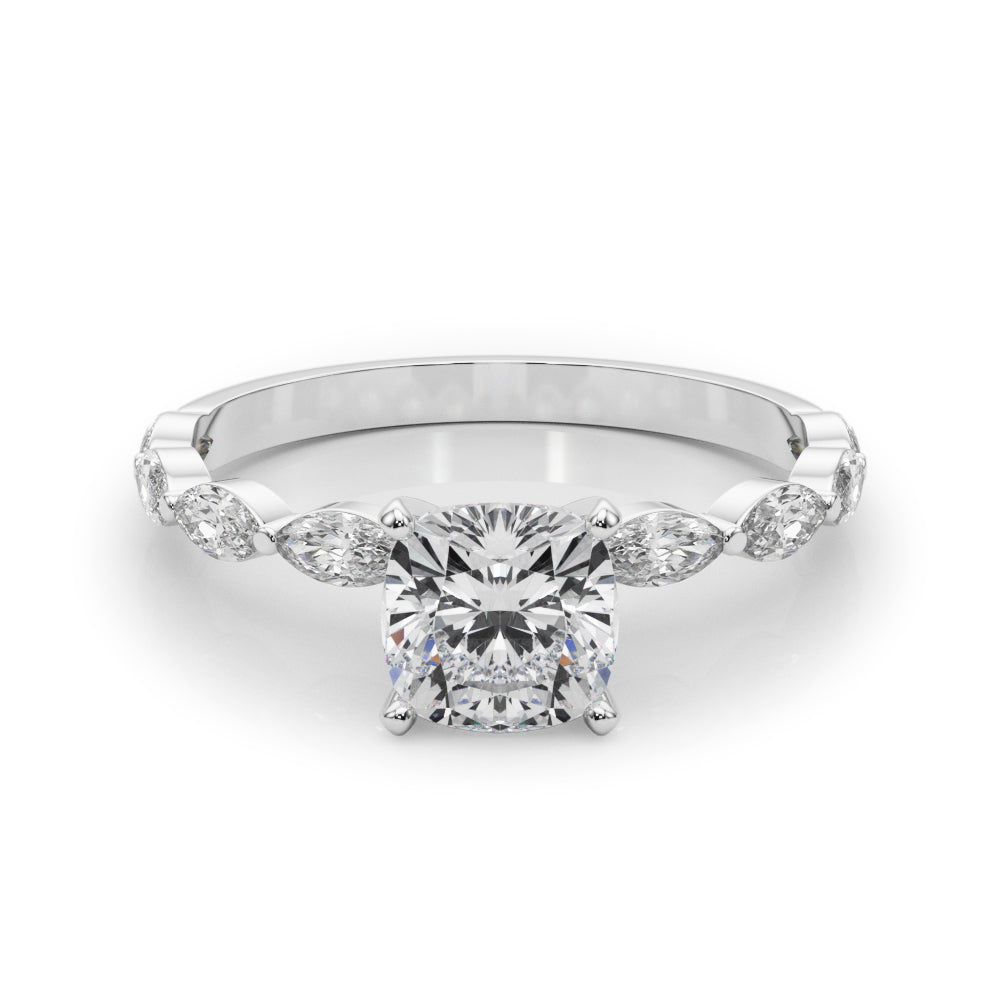 Petite Cushion Alternating Round and Marquise Engagement Ring