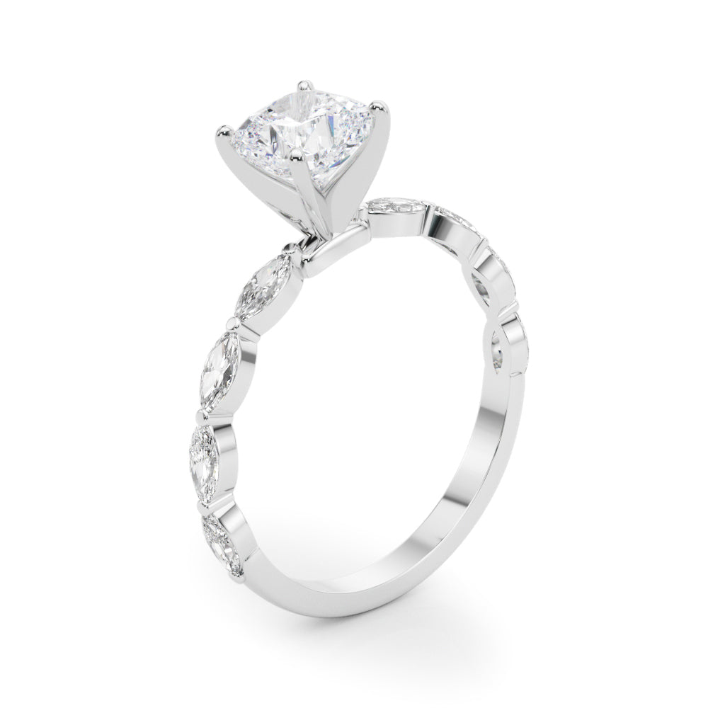 Petite Cushion Alternating Round and Marquise Engagement Ring