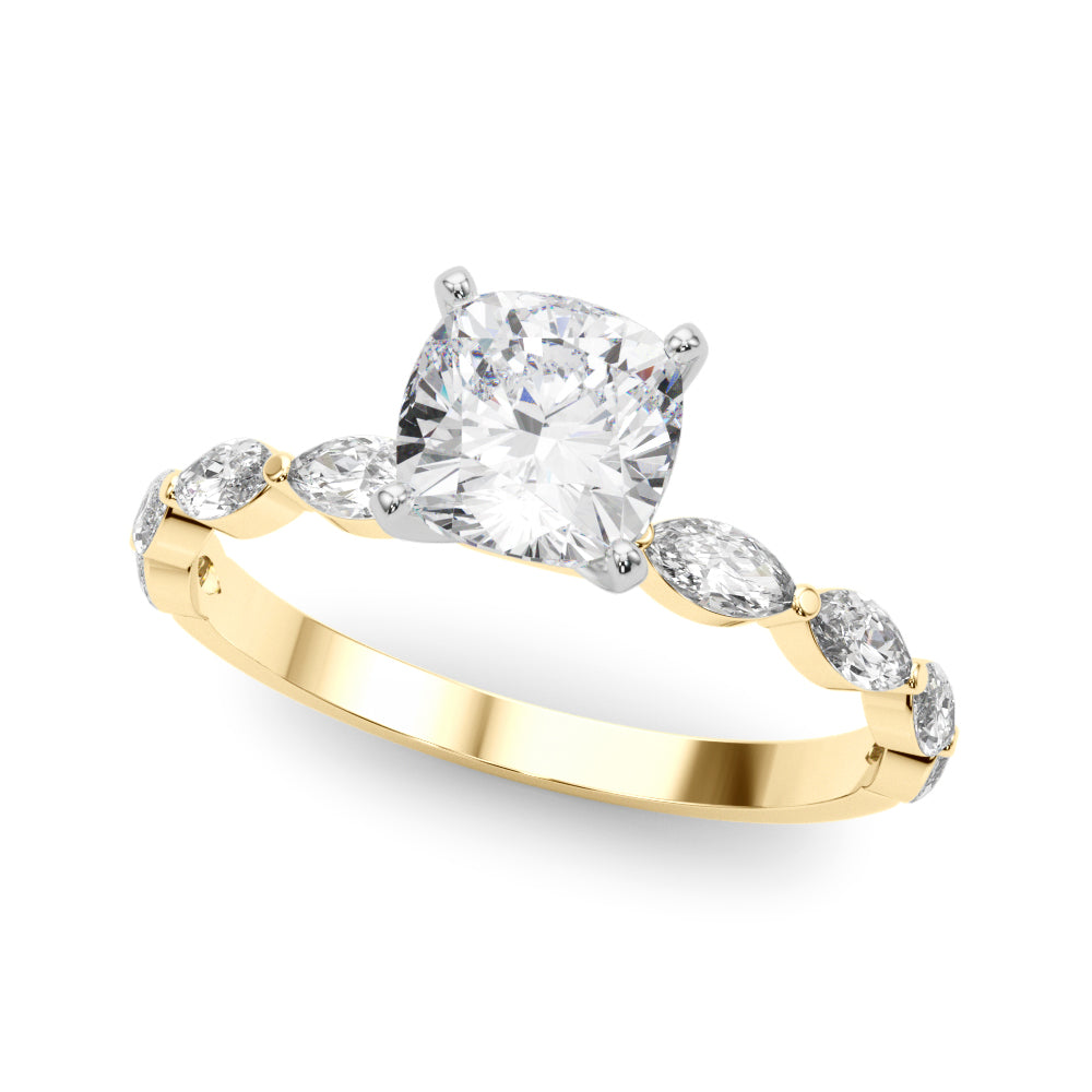 Petite Cushion Alternating Round and Marquise Engagement Ring