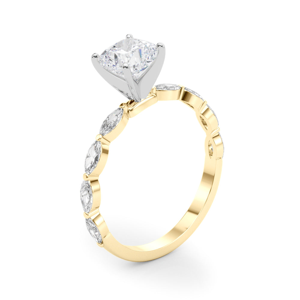 Petite Cushion Alternating Round and Marquise Engagement Ring