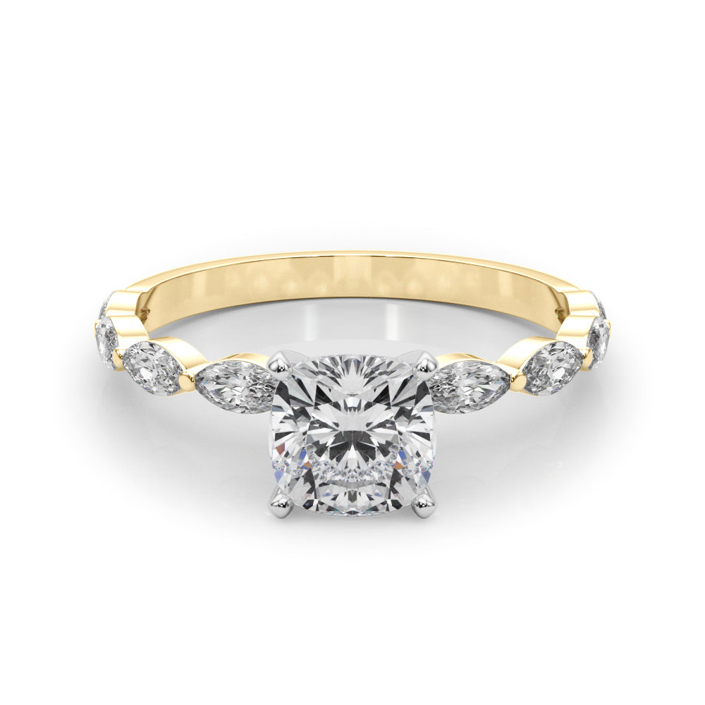 Petite Cushion Alternating Round and Marquise Engagement Ring