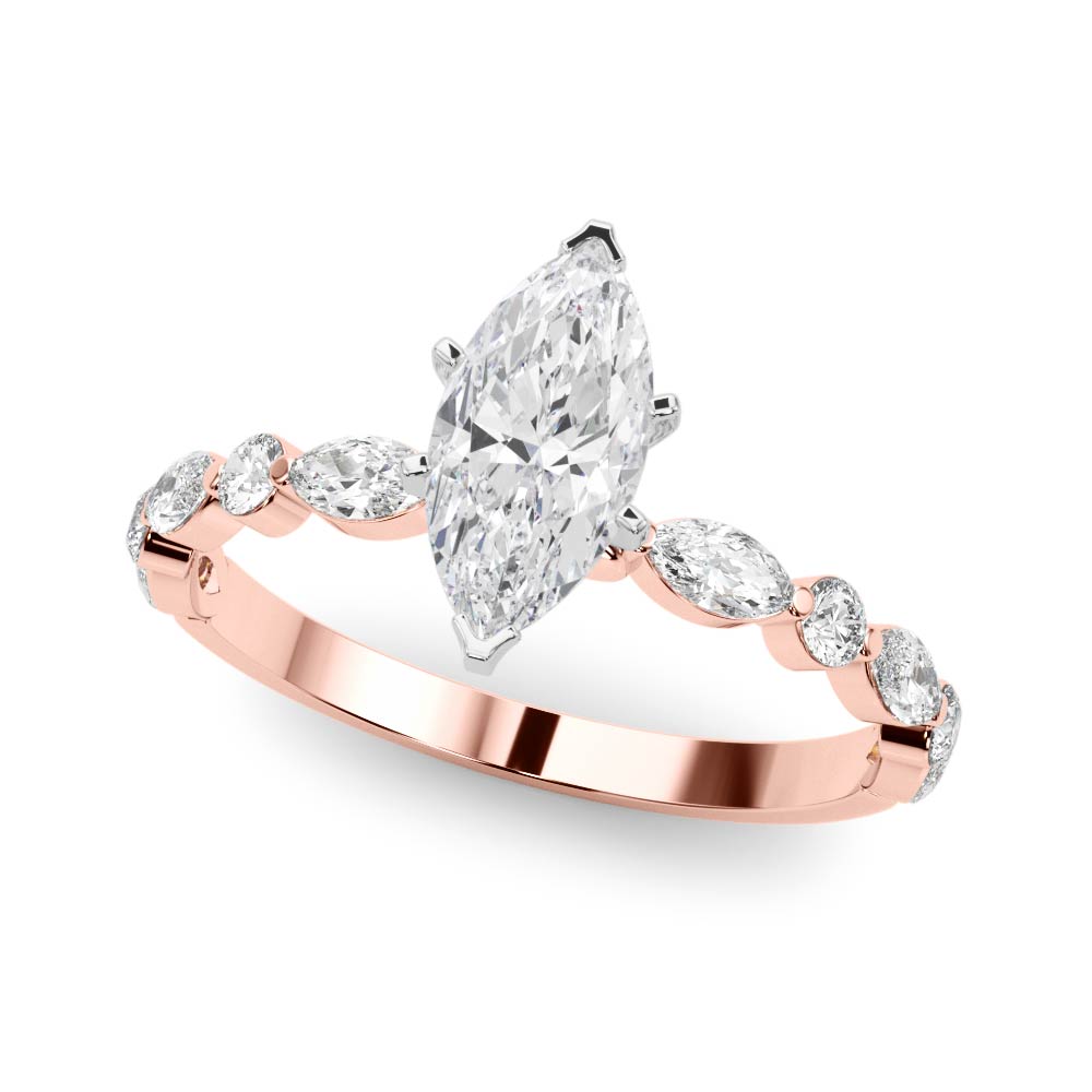 Petite Marquise Alternating Round and Marquise Engagement Ring