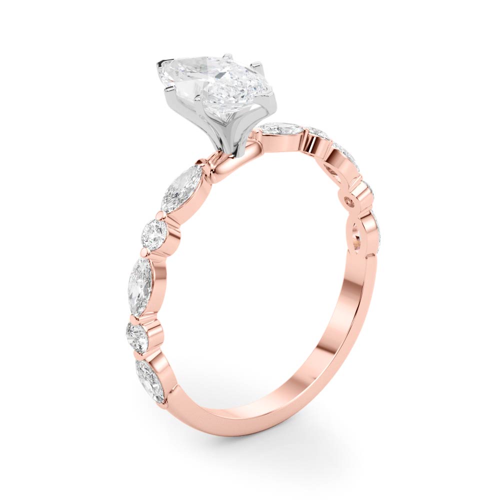 Petite Marquise Alternating Round and Marquise Engagement Ring