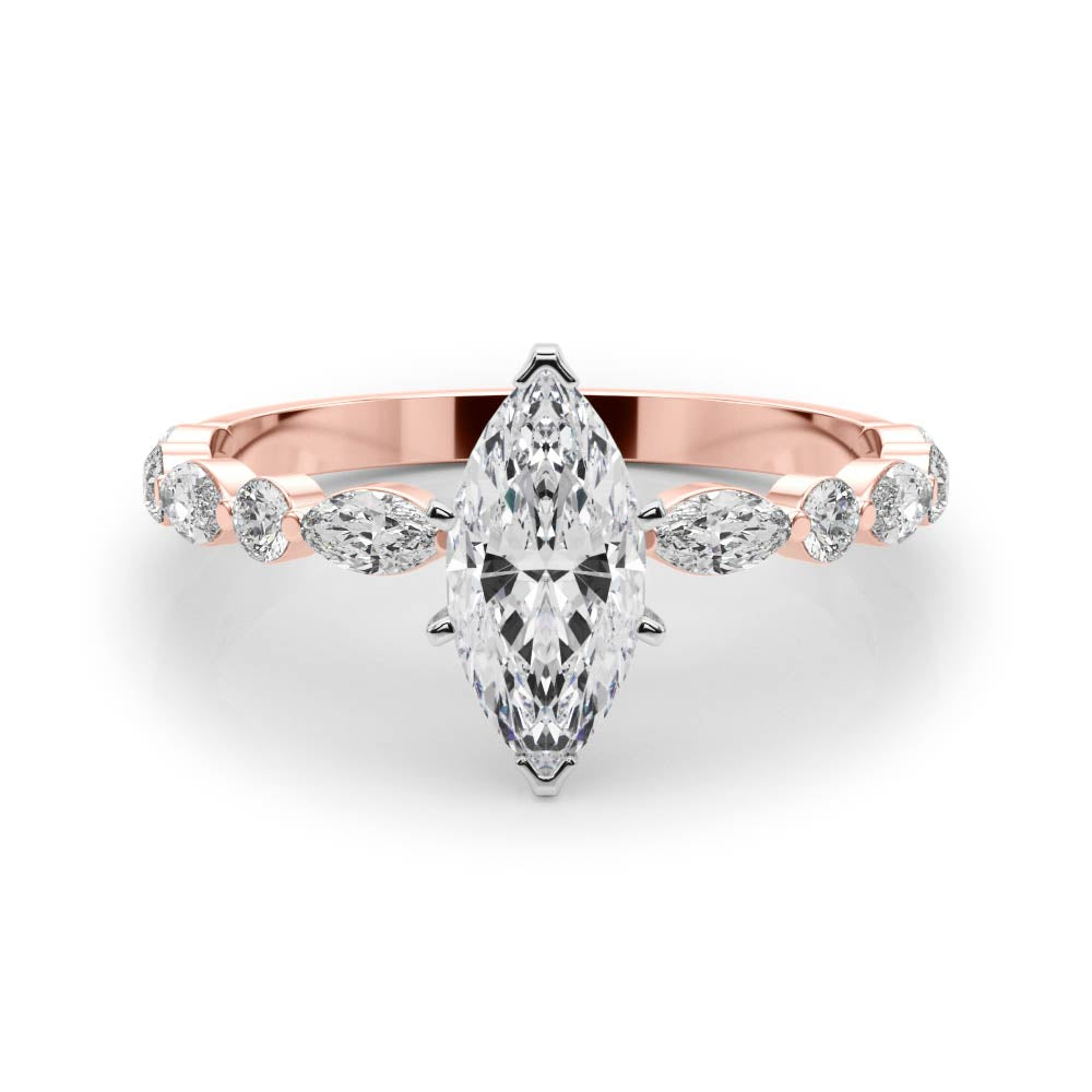 Petite Marquise Alternating Round and Marquise Engagement Ring