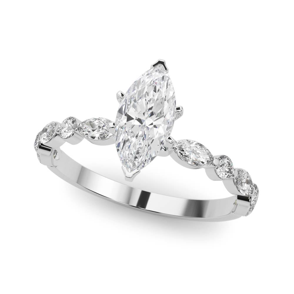 Petite Marquise Alternating Round and Marquise Engagement Ring